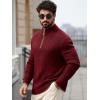 Runcati Mens Quarter-Zip Pullover Sweater Casual Mock Neck Knitted Winter Warm Ribbed Polo Sweaters(Wine Red)