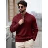 Runcati Mens Quarter-Zip Pullover Sweater Casual Mock Neck Knitted Winter Warm Ribbed Polo Sweaters(Wine Red)