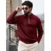 Runcati Mens Quarter-Zip Pullover Sweater Casual Mock Neck Knitted Winter Warm Ribbed Polo Sweaters(Wine Red)