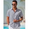 Runcati Mens Short Sleeve Guayabera Shirts Button Down Cuban Casual Mexican Shirts Summer Beach Wedding Linen Tops(Gray)