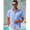 Runcati Mens Short Sleeve Guayabera Shirts Button Down Cuban Casual Mexican Shirts Summer Beach Wedding Linen Tops(Sky Blue)