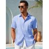 Runcati Mens Short Sleeve Guayabera Shirts Button Down Cuban Casual Mexican Shirts Summer Beach Wedding Linen Tops(Sky Blue)