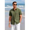 Runcati Mens Short Sleeve Guayabera Shirts Linen Cotton Button Down Mexican Embroidered Cuban Wedding Shirt Summer Beach Tops(03 Army Green)
