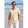 Runcati Mens Short Sleeve Guayabera Shirts Linen Cotton Button Down Mexican Embroidered Cuban Wedding Shirt Summer Beach Tops(03 Beige)