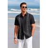 Runcati Mens Short Sleeve Guayabera Shirts Linen Cotton Button Down Mexican Embroidered Cuban Wedding Shirt Summer Beach Tops(03 Black)