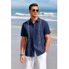 Runcati Mens Short Sleeve Guayabera Shirts Linen Cotton Button Down Mexican Embroidered Cuban Wedding Shirt Summer Beach Tops(03 Navy)