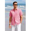 Runcati Mens Short Sleeve Guayabera Shirts Linen Cotton Button Down Mexican Embroidered Cuban Wedding Shirt Summer Beach Tops(03 Pink)