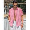 Runcati Mens Short Sleeve Guayabera Shirts Linen Cotton Button Down Mexican Embroidered Cuban Wedding Shirt Summer Beach Tops(03 Pink)