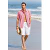 Runcati Mens Short Sleeve Guayabera Shirts Linen Cotton Button Down Mexican Embroidered Cuban Wedding Shirt Summer Beach Tops(03 Pink)