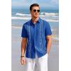 Runcati Mens Short Sleeve Guayabera Shirts Linen Cotton Button Down Mexican Embroidered Cuban Wedding Shirt Summer Beach Tops(03 Royal)