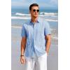 Runcati Mens Short Sleeve Guayabera Shirts Linen Cotton Button Down Mexican Embroidered Cuban Wedding Shirt Summer Beach Tops(03 Sky Blue)