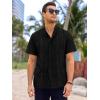 Runcati Mens Short Sleeve Guayabera Shirts Linen Cotton Button Down Mexican Embroidered Cuban Wedding Shirt Summer Beach Tops(04 Black)