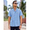 Runcati Mens Short Sleeve Guayabera Shirts Linen Cotton Button Down Mexican Embroidered Cuban Wedding Shirt Summer Beach Tops(04 Blue)