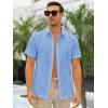 Runcati Mens Short Sleeve Guayabera Shirts Linen Cotton Button Down Mexican Embroidered Cuban Wedding Shirt Summer Beach Tops(04 Blue)