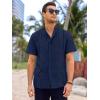 Runcati Mens Short Sleeve Guayabera Shirts Linen Cotton Button Down Mexican Embroidered Cuban Wedding Shirt Summer Beach Tops(04 Navy)