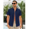 Runcati Mens Short Sleeve Guayabera Shirts Linen Cotton Button Down Mexican Embroidered Cuban Wedding Shirt Summer Beach Tops(04 Navy)