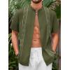 Runcati Mens Short Sleeve Guayabera Shirts Linen Cotton Button Down Mexican Embroidered Cuban Wedding Shirt Summer Beach Tops(05 Army Green)