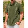 Runcati Mens Short Sleeve Guayabera Shirts Linen Cotton Button Down Mexican Embroidered Cuban Wedding Shirt Summer Beach Tops(05 Army Green)
