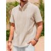 Runcati Mens Short Sleeve Guayabera Shirts Linen Cotton Button Down Mexican Embroidered Cuban Wedding Shirt Summer Beach Tops(05 Beige)