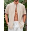 Runcati Mens Short Sleeve Guayabera Shirts Linen Cotton Button Down Mexican Embroidered Cuban Wedding Shirt Summer Beach Tops(05 Beige)