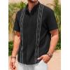 Runcati Mens Short Sleeve Guayabera Shirts Linen Cotton Button Down Mexican Embroidered Cuban Wedding Shirt Summer Beach Tops(05 Black)