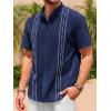 Runcati Mens Short Sleeve Guayabera Shirts Linen Cotton Button Down Mexican Embroidered Cuban Wedding Shirt Summer Beach Tops(05 Navy)