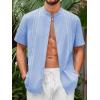 Runcati Mens Short Sleeve Guayabera Shirts Linen Cotton Button Down Mexican Embroidered Cuban Wedding Shirt Summer Beach Tops(05 Sky Blue)