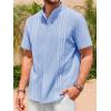Runcati Mens Short Sleeve Guayabera Shirts Linen Cotton Button Down Mexican Embroidered Cuban Wedding Shirt Summer Beach Tops(05 Sky Blue)