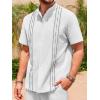 Runcati Mens Short Sleeve Guayabera Shirts Linen Cotton Button Down Mexican Embroidered Cuban Wedding Shirt Summer Beach Tops(05 White)