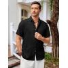 Runcati Mens Short Sleeve Linen Shirts Button Down Casual Texture Summer Beach Wedding Tops(Black)