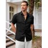 Runcati Mens Short Sleeve Linen Shirts Button Down Casual Texture Summer Beach Wedding Tops(Black)