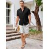 Runcati Mens Short Sleeve Linen Shirts Button Down Casual Texture Summer Beach Wedding Tops(Black)