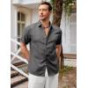 Runcati Mens Short Sleeve Linen Shirts Button Down Casual Texture Summer Beach Wedding Tops(Dark Gray)
