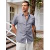 Runcati Mens Short Sleeve Linen Shirts Button Down Casual Texture Summer Beach Wedding Tops(Gray)