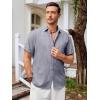 Runcati Mens Short Sleeve Linen Shirts Button Down Casual Texture Summer Beach Wedding Tops(Gray)