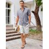 Runcati Mens Short Sleeve Linen Shirts Button Down Casual Texture Summer Beach Wedding Tops(Gray)