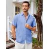 Runcati Mens Short Sleeve Linen Shirts Button Down Casual Texture Summer Beach Wedding Tops(Jean Blue)