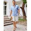 Runcati Mens Short Sleeve Linen Shirts Button Down Casual Texture Summer Beach Wedding Tops(Light Blue)