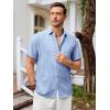 Runcati Mens Short Sleeve Linen Shirts Button Down Casual Texture Summer Beach Wedding Tops(Light Blue)