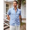 Runcati Mens Short Sleeve Linen Shirts Button Down Casual Texture Summer Beach Wedding Tops(Light Blue)