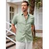Runcati Mens Short Sleeve Linen Shirts Button Down Casual Texture Summer Beach Wedding Tops(Olive Green)