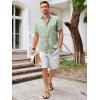 Runcati Mens Short Sleeve Linen Shirts Button Down Casual Texture Summer Beach Wedding Tops(Olive Green)