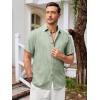 Runcati Mens Short Sleeve Linen Shirts Button Down Casual Texture Summer Beach Wedding Tops(Olive Green)