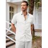 Runcati Mens Short Sleeve Linen Shirts Button Down Casual Texture Summer Beach Wedding Tops(White)