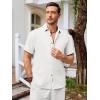Runcati Mens Short Sleeve Linen Shirts Button Down Casual Texture Summer Beach Wedding Tops(White)