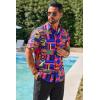 Runcati Mens Short Sleeve Shirts Button Down African Traditional Pattern Dashiki Shirt Casual Vintage Floral Hippie Tops(Bright Pink)