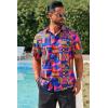 Runcati Mens Short Sleeve Shirts Button Down African Traditional Pattern Dashiki Shirt Casual Vintage Floral Hippie Tops(Bright Pink)