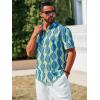 Runcati Mens Short Sleeve Shirts Button Down African Traditional Pattern Dashiki Shirt Casual Vintage Floral Hippie Tops(Lake Blue)