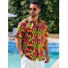 Runcati Mens Short Sleeve Shirts Button Down African Traditional Pattern Dashiki Shirt Casual Vintage Floral Hippie Tops(Yellow Green)