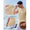 Runcati Mens Sleeveless Crewneck Tank Top Casual Mesh Hollow Out Cotton Knit Summer Beach T Shirt(Beige)